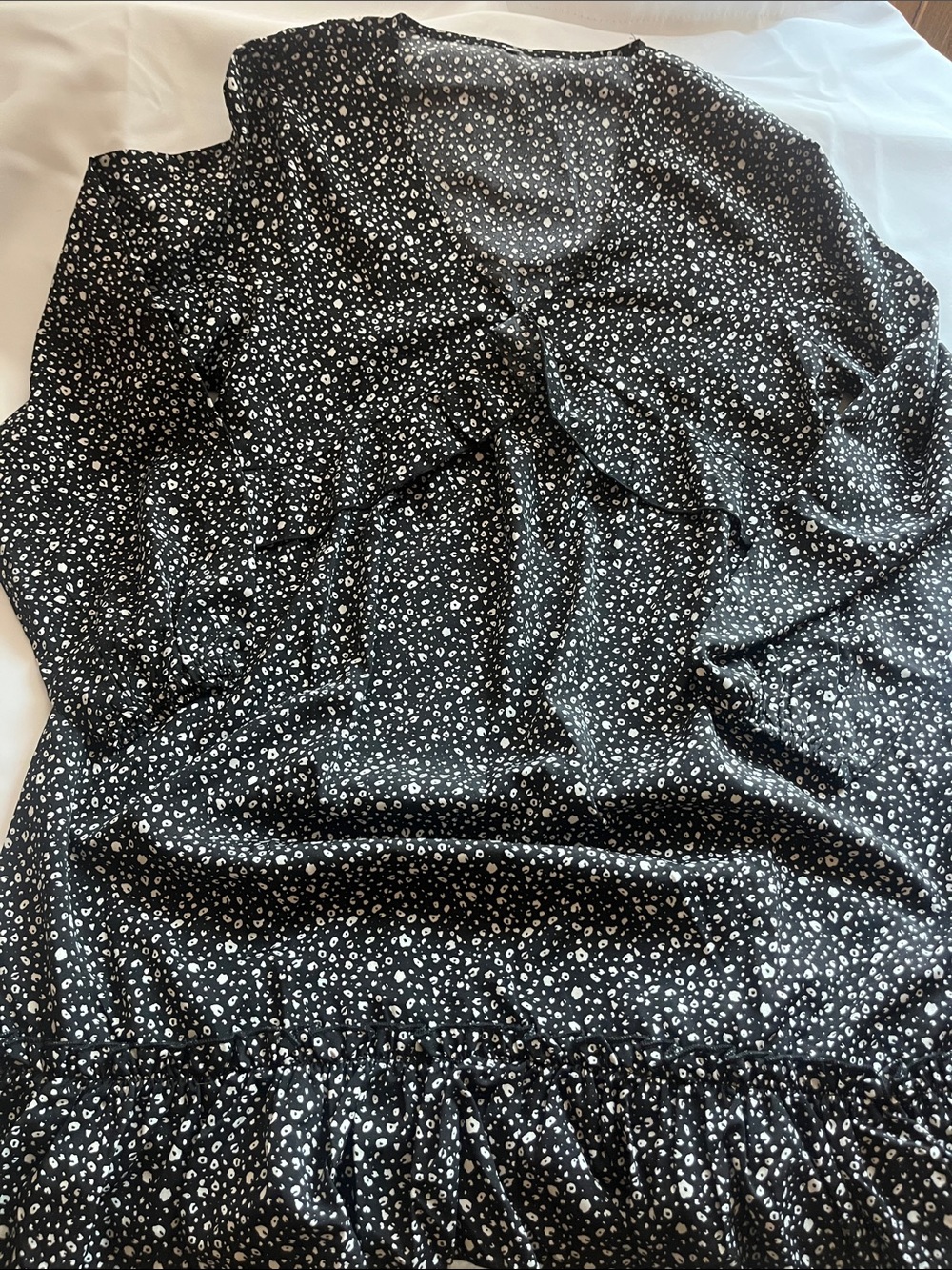 Black and White Printed V-Neck Women's Dress